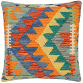 handmade Modern Pillow Rust Blue Hand-Woven SQUARE 100% WOOL  Hand woven turkish pillow  2 x 2